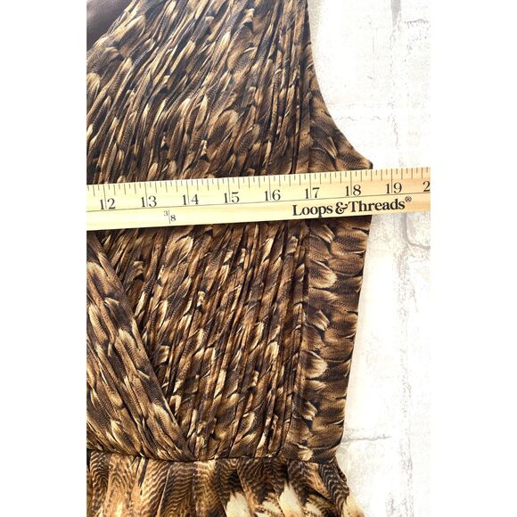 Talbots Feather Print Georgette Chiffon Sleeveless Lined Zip Midi Dress Fall 16P - Picture 8 of 9